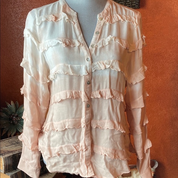 NEW Chaser peach dipdye button down shirt size S - Picture 2 of 6